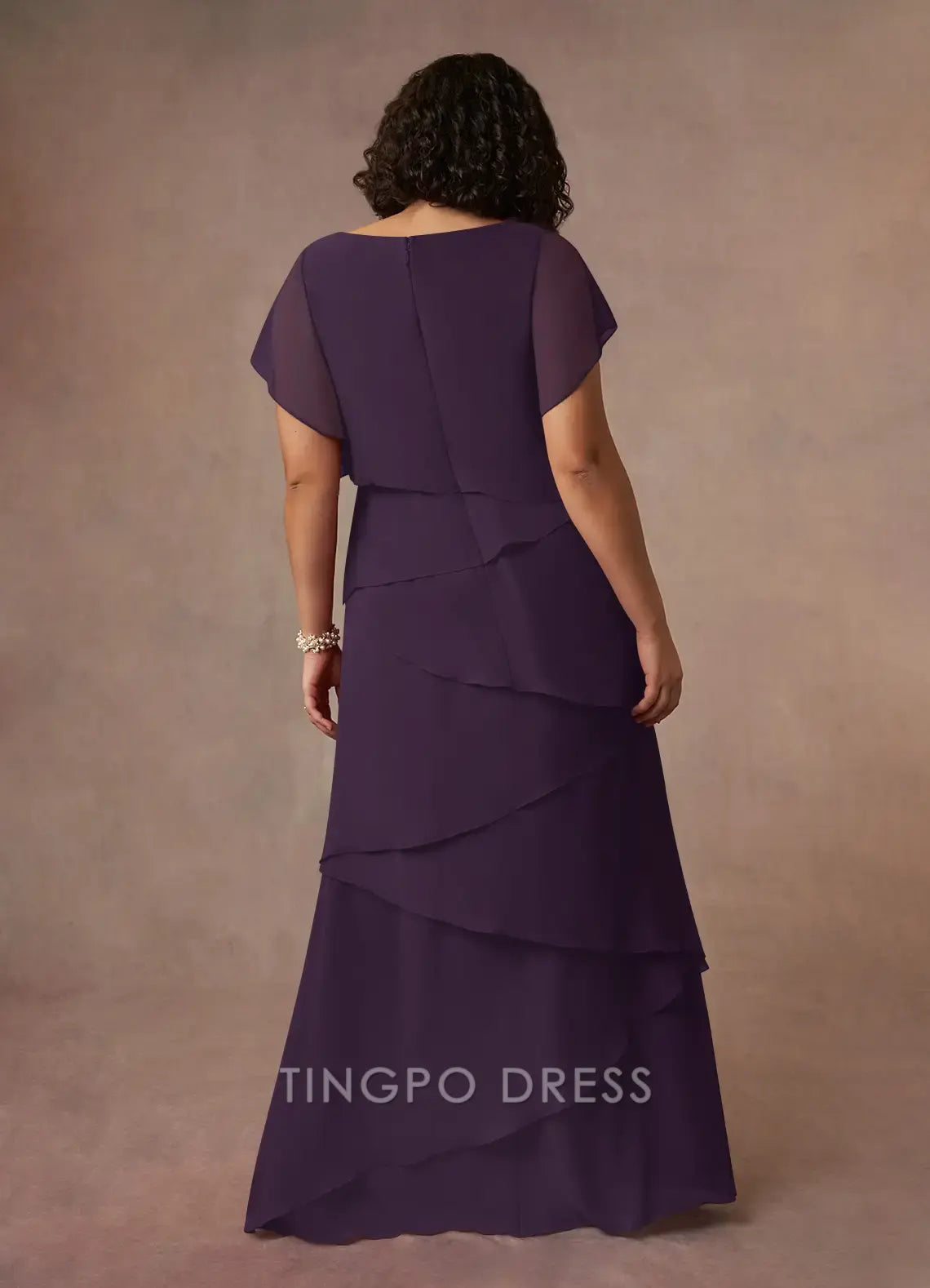 TingPo Wholesale Elegant Plus Size Mother of the Bride Dresses A-Line V-Neck Fit and Flare Skirt Chiffon Dress hot sale for ladies