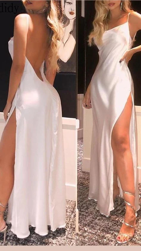 TingPo Wholesale Gorgeous A line Straps Ivory Slit Prom Dress formal wear dresses