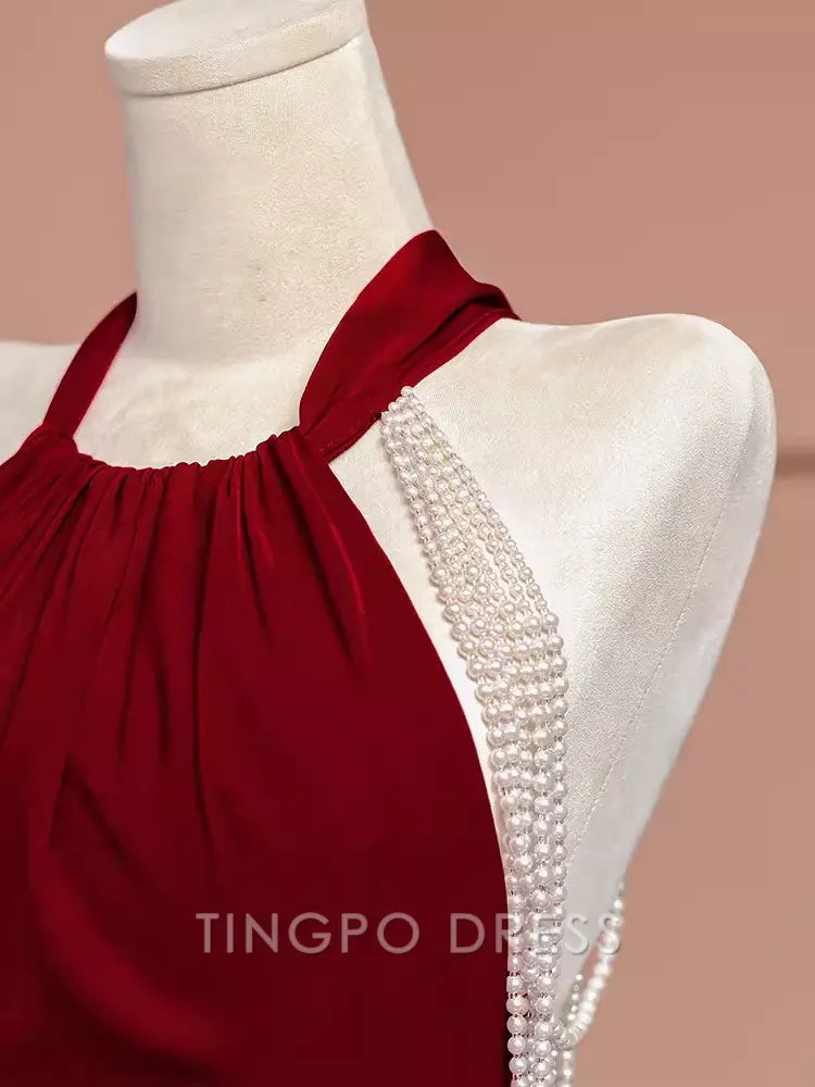 TingPo Wholesale Mermaid Halter Burgundy Long Prom Dresses formal wear dresses