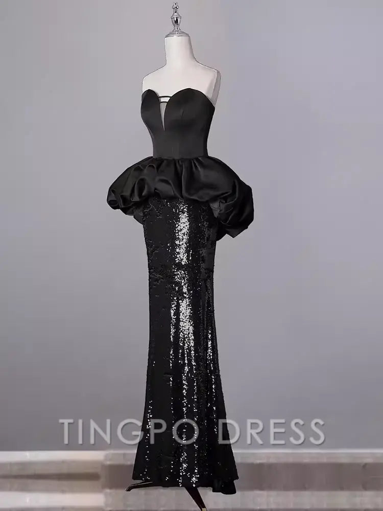 TingPo Wholesale Mermaid Sweetheart Long Black Sequin Prom Dresses formal wear dresses
