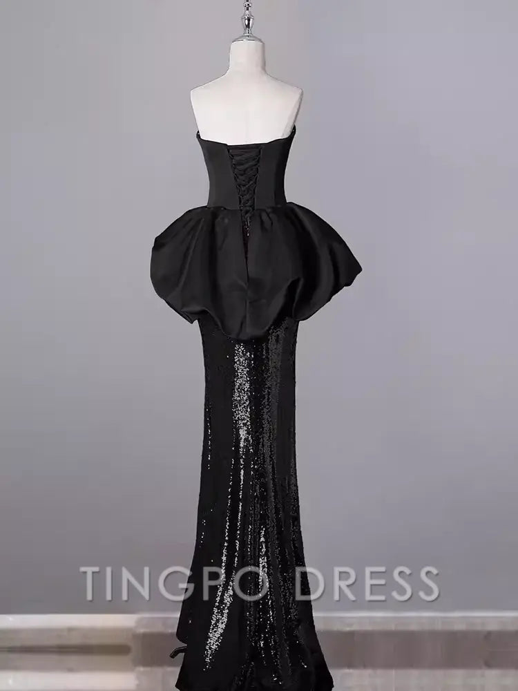 TingPo Wholesale Mermaid Sweetheart Long Black Sequin Prom Dresses formal wear dresses
