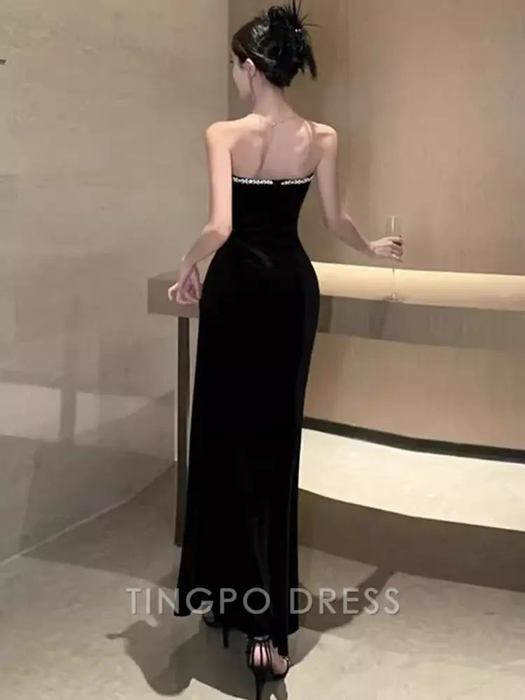TingPo Wholesale Mermaid Sweetheart Long Black Velvet Prom Dresses formal wear dresses