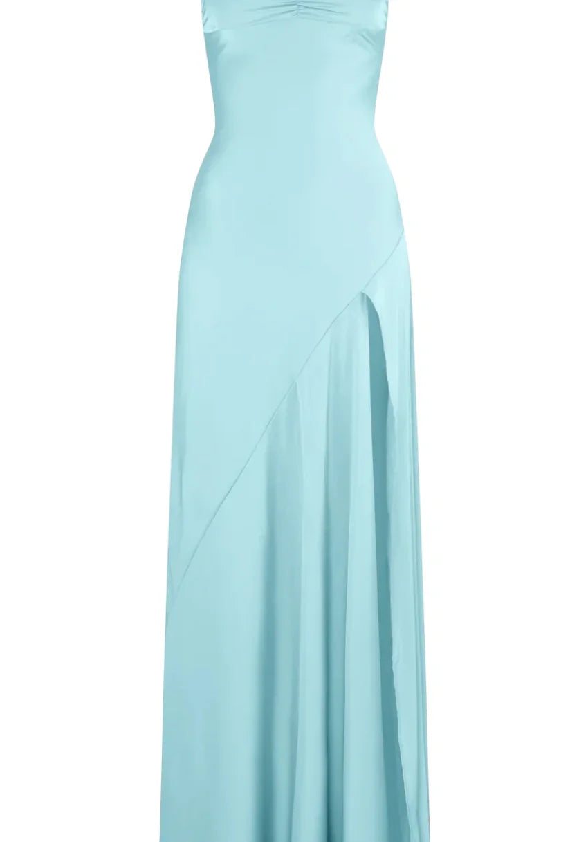 TingPo Wholesale Simple Sheath Spaghetti Straps Red Long Party Dress with Split Front