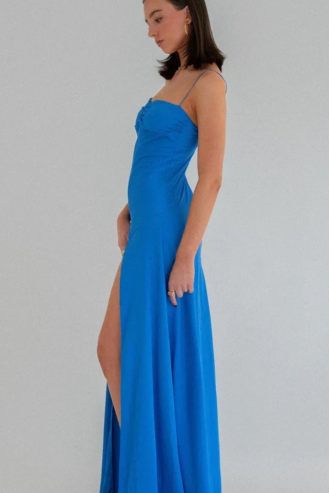 TingPo Wholesale Simple Sheath Spaghetti Straps Red Long Party Dress with Split Front