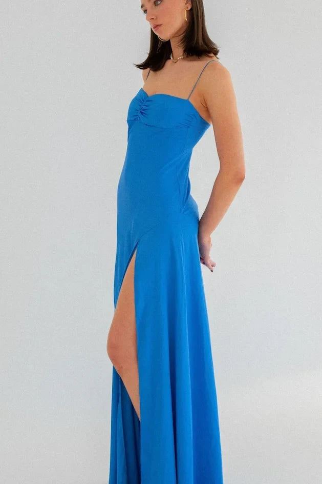 TingPo Wholesale Simple Sheath Spaghetti Straps Red Long Party Dress with Split Front