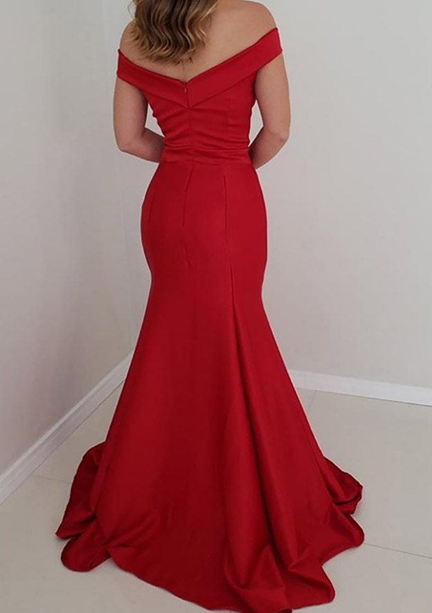 TingPo Wholesale Trumpet/Mermaid Off-the-Shoulder Sleeveless Satin Long/Floor-Length Prom Dress