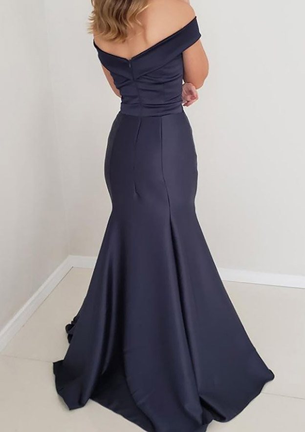 TingPo Wholesale Trumpet/Mermaid Off-the-Shoulder Sleeveless Satin Long/Floor-Length Prom Dress