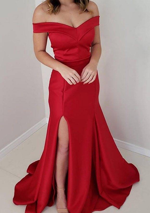 TingPo Wholesale Trumpet/Mermaid Off-the-Shoulder Sleeveless Satin Long/Floor-Length Prom Dress