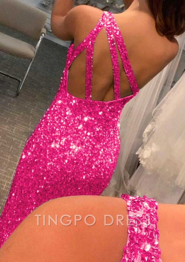 TingPo Wholesale Trumpet/Mermaid One-Shoulder Sleeveless Sparkling Allover Sequined Prom Dress With Split