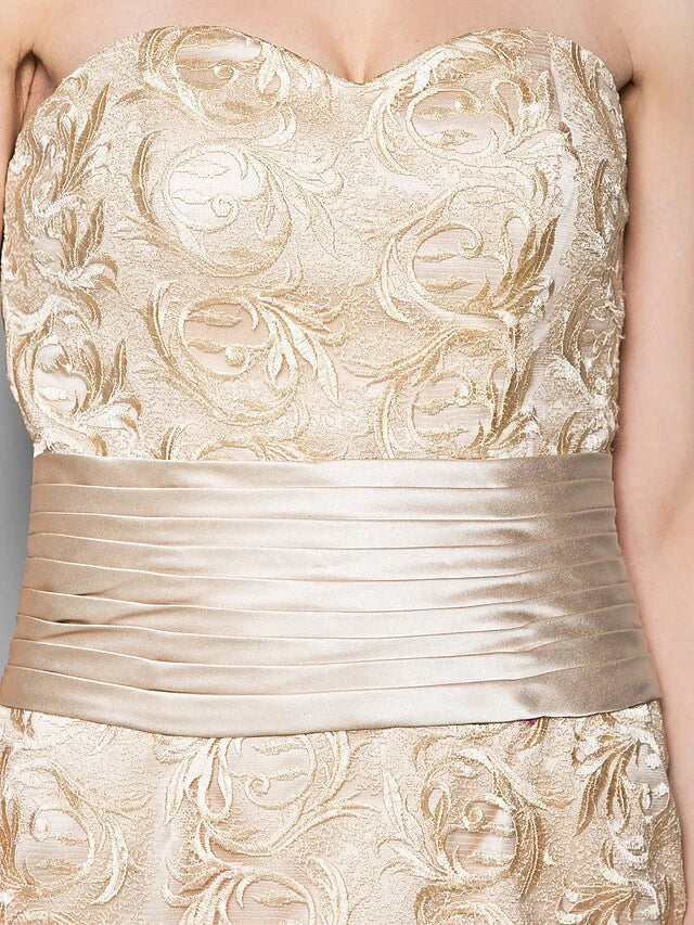 Wholesale Mother of the Bride Dress Wrap Included Sweetheart Neckline Floor Length Lace Satin 3/4 Length Sleeve with Sash Ribbon Ruched