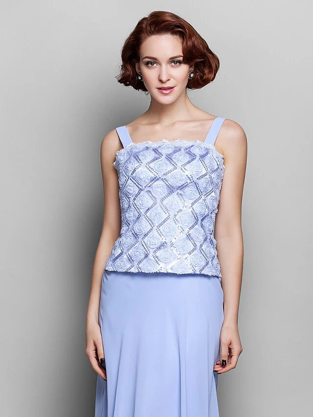 Wholesale Mother of the Bride Dress Wrap Included Straps Tea Length Chiffon Lace Long Sleeve with Lace