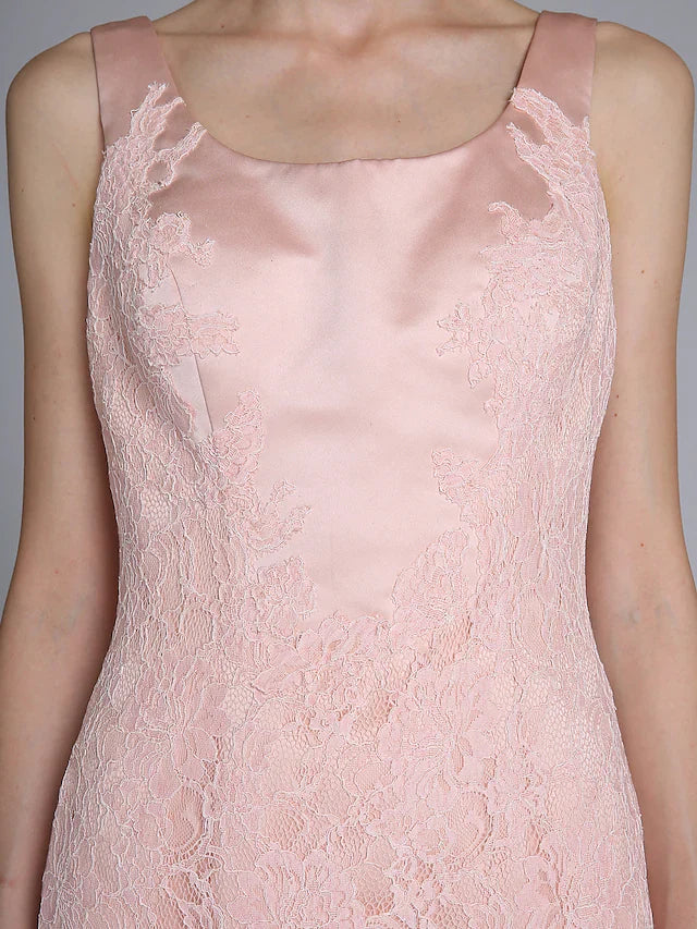 Wholesale Mother of the Bride Dress Convertible Dress Scoop Neck Short Mini Lace Satin Long Sleeve with Lace Appliques