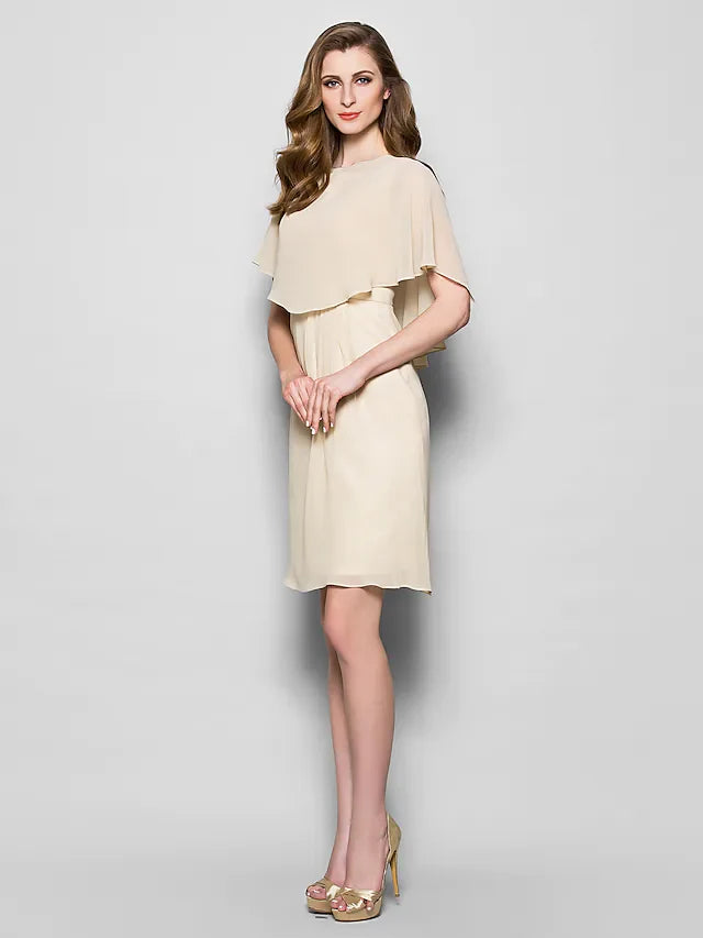Wholesale Mother of the Bride Dress Wrap Included Bateau Neck Knee Length Georgette Half Sleeve