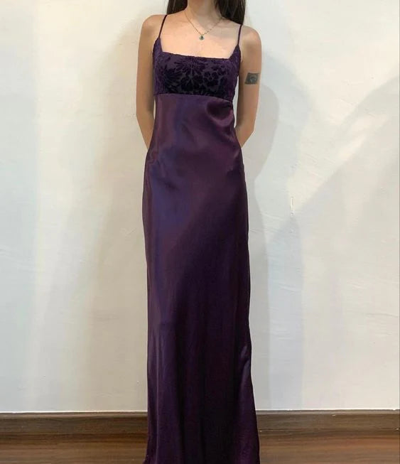 TingPo Wholesale Vintage A line Spaghetti Straps Grape Long Prom Dress