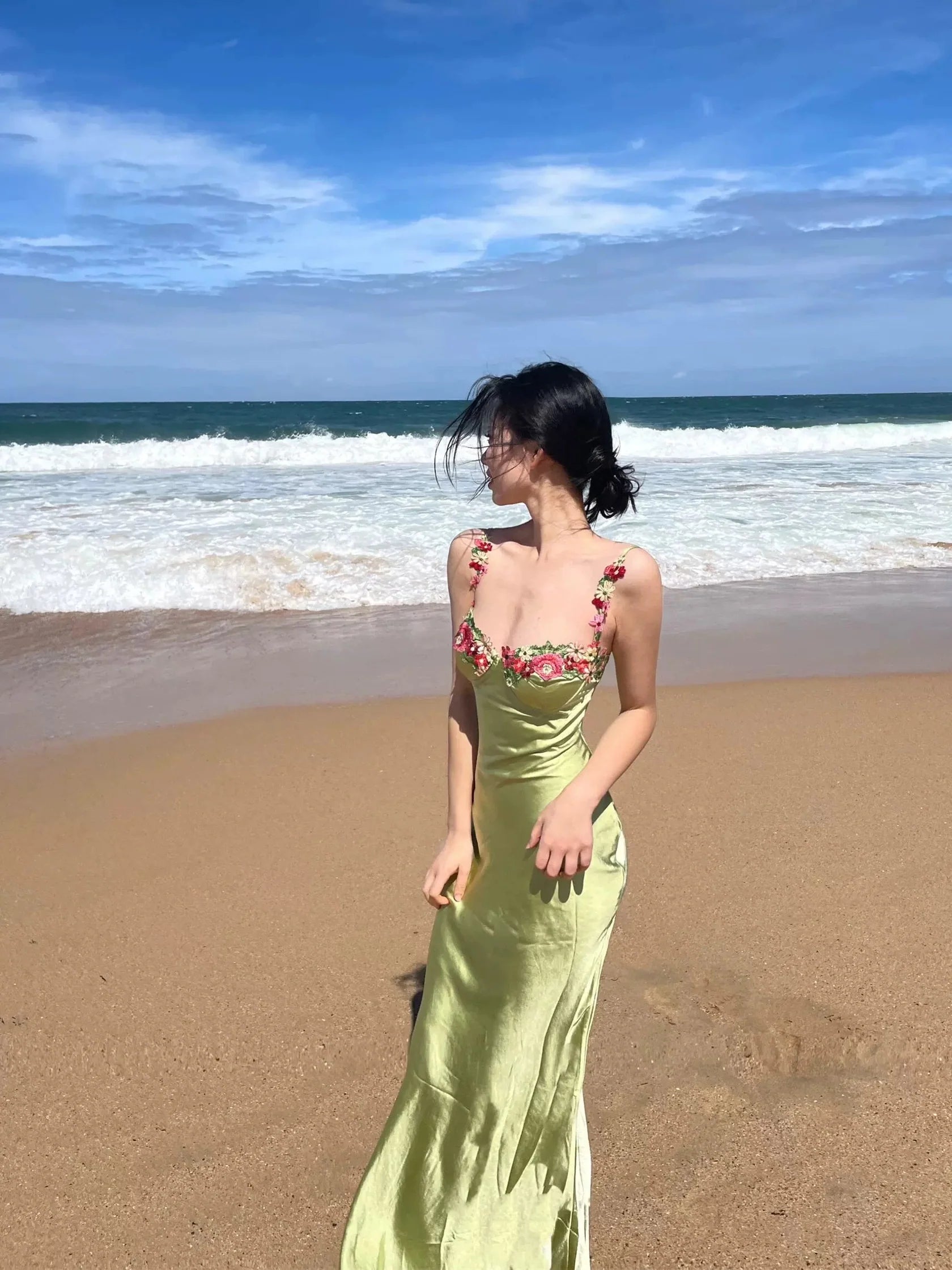 TingPo Wholesale Vintage Mermaid Straps Birthday Party Dresses Ankle Length Bud Green Prom Dresses