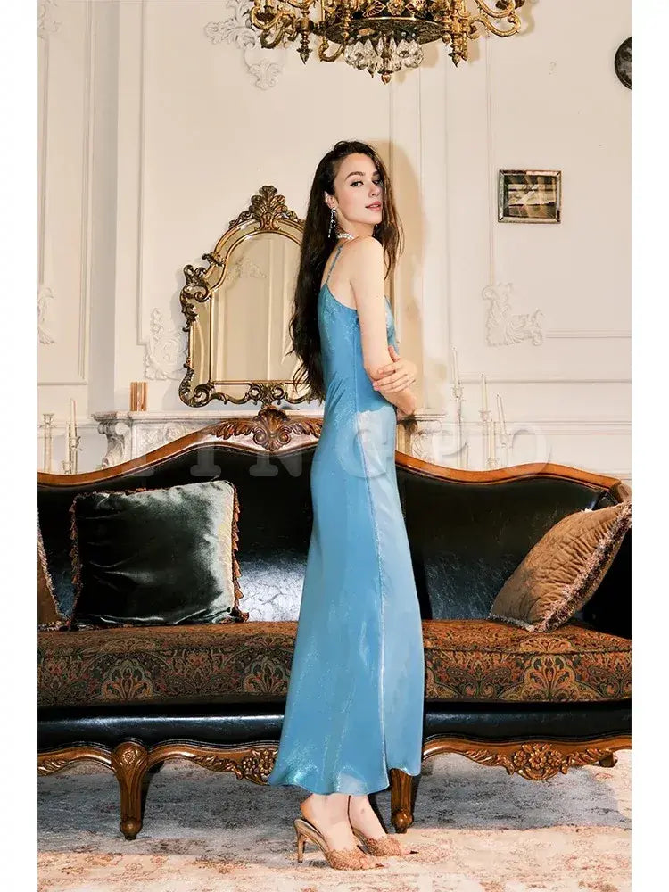 Wholesale Vintage Sheath Spaghetti Straps Sleeveless Ice Blue Prom Dresses Evening Dress formal wear dresses