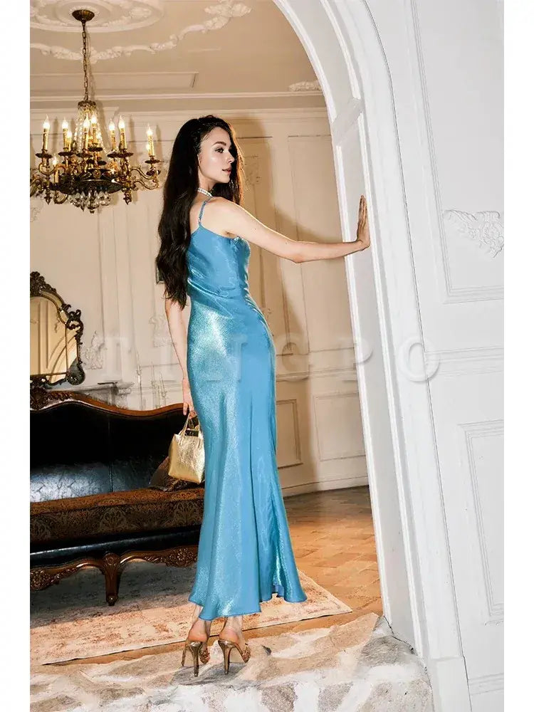 Wholesale Vintage Sheath Spaghetti Straps Sleeveless Ice Blue Prom Dresses Evening Dress formal wear dresses
