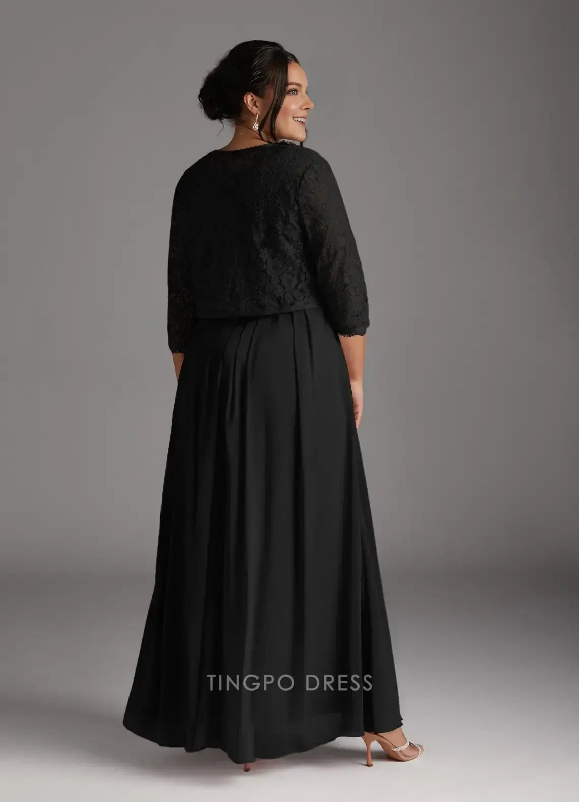 Vintage plus size Two Piece Scoop 3/4 Sleeve Back Zip Floor-Length Mother of the Bride Dress