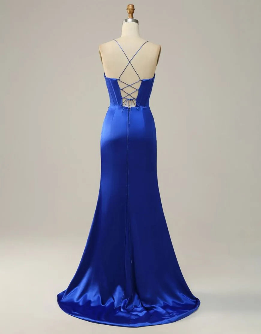 Wholesale Sexy Mermaid Spaghetti Straps Prom Dress With Split long prom dresses with sleeves