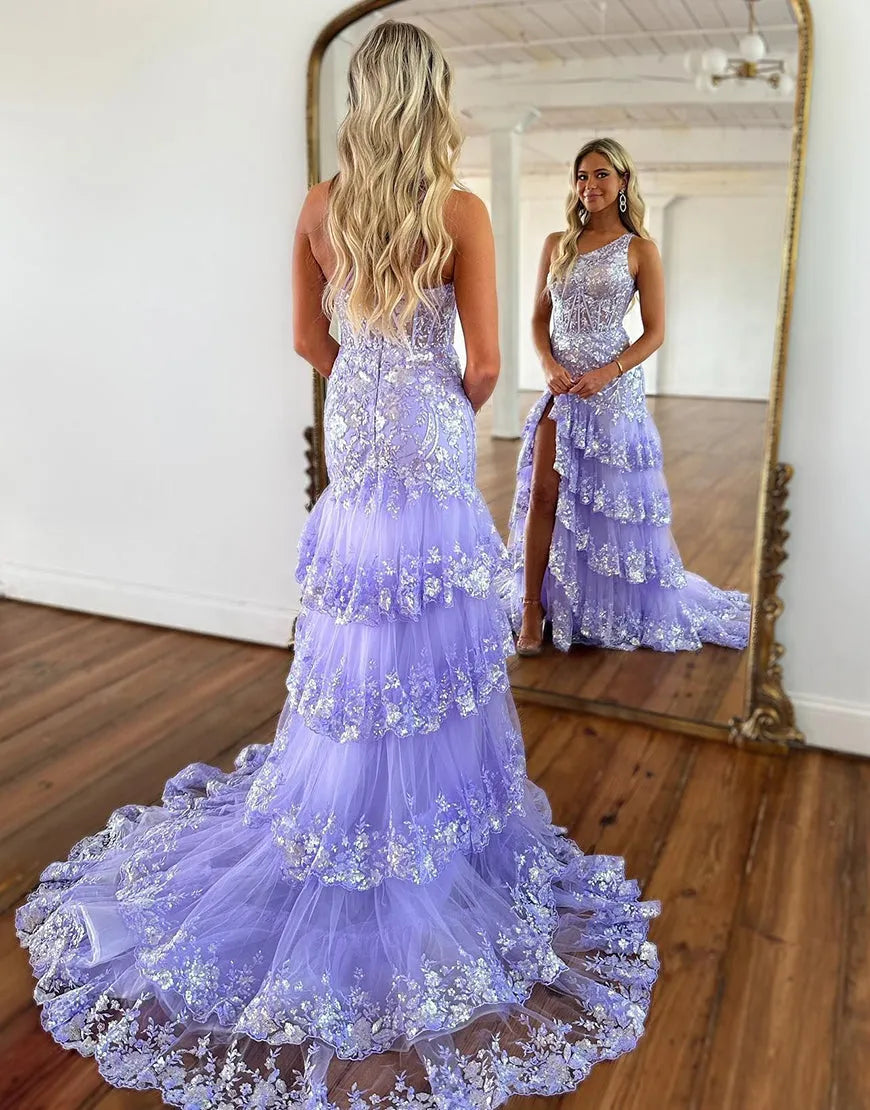 Wholesale Stunning One Shoulder Long Tiered Prom Dress With Split prom dresses shops