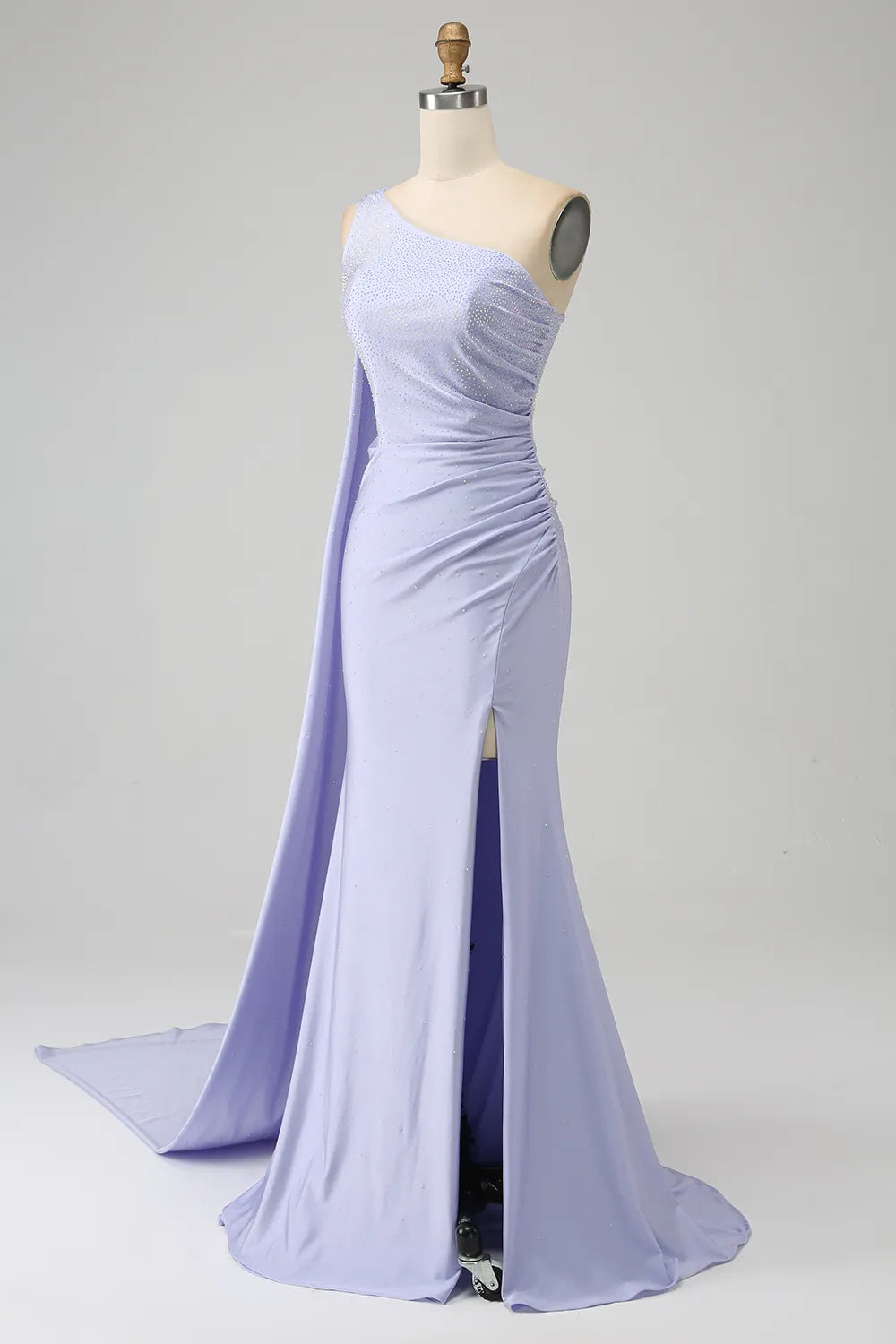 Wholesale Glitter Lilac Mermaid One Shoulder Long Beaded Prom Dress with Shawl prom dresses shops