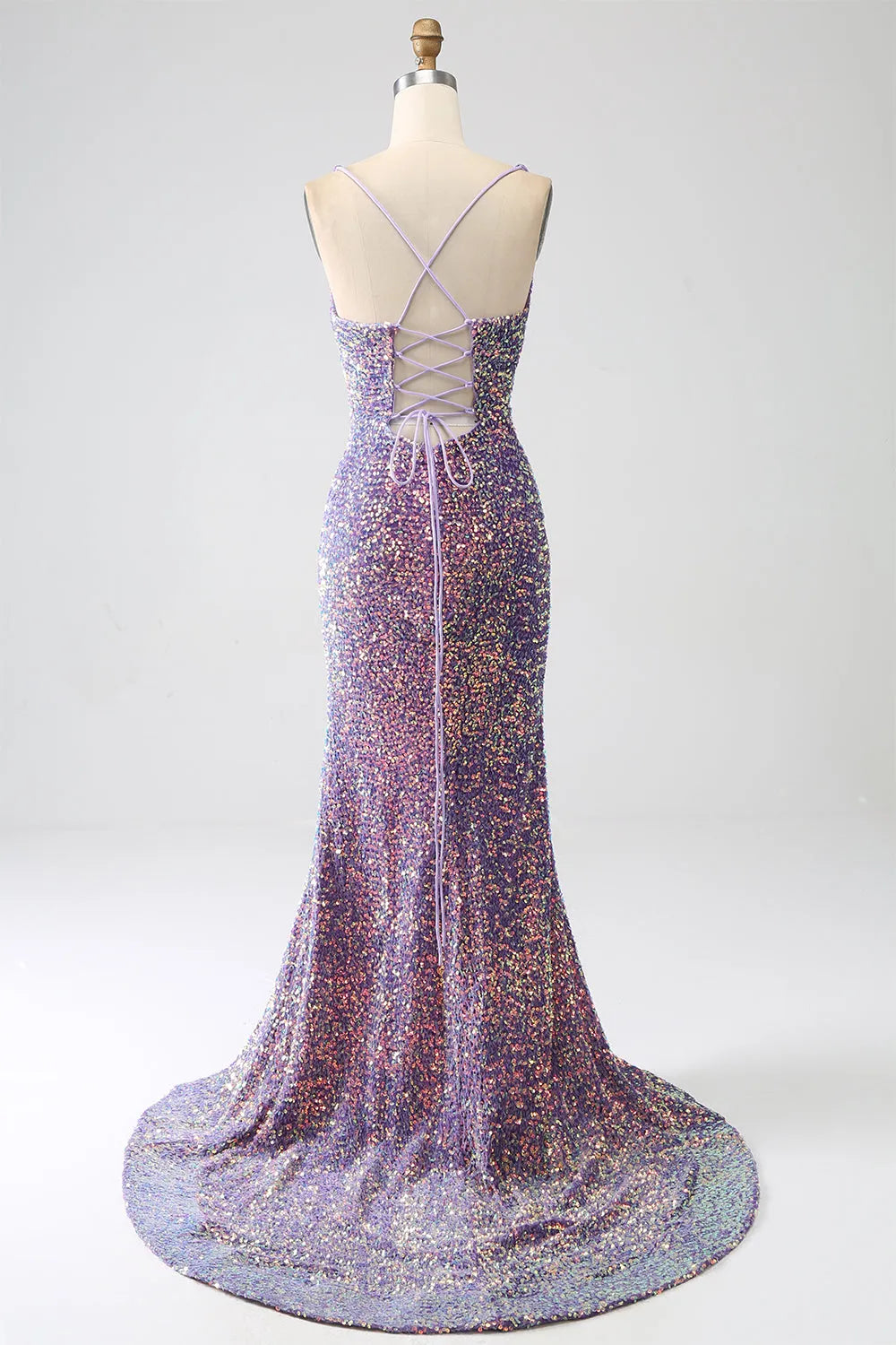 Wholesale Sparkly Light Purple Lace-Up Back Long Sequin Prom Dress with Fringe prom dresses with long sleeves