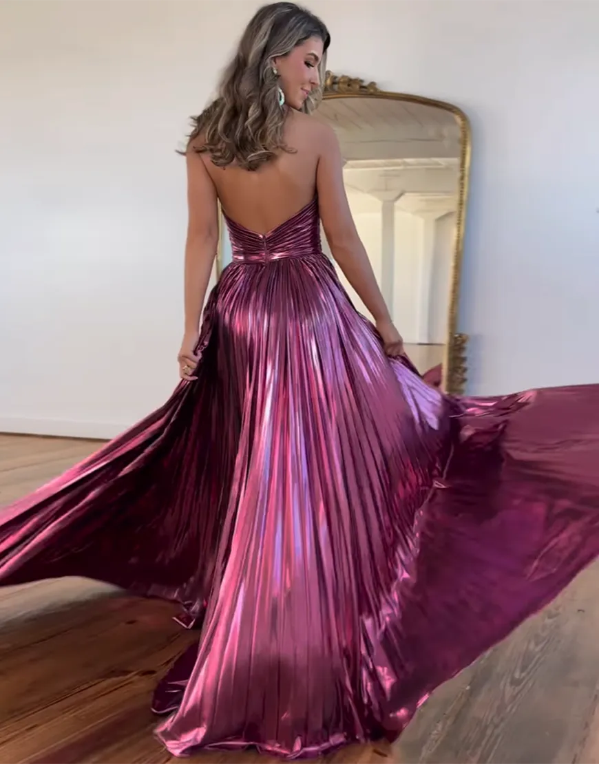 Wholesale Plum Halter Neck A-Line Long Bright Prom Dress With Split long prom dresses with sleeves