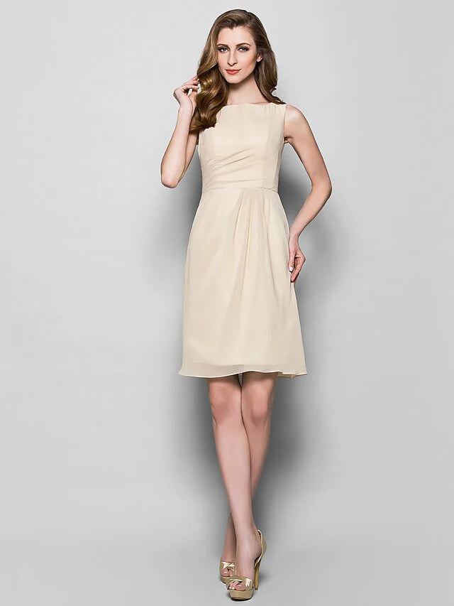 Wholesale Mother of the Bride Dress Wrap Included Bateau Neck Knee Length Georgette Half Sleeve