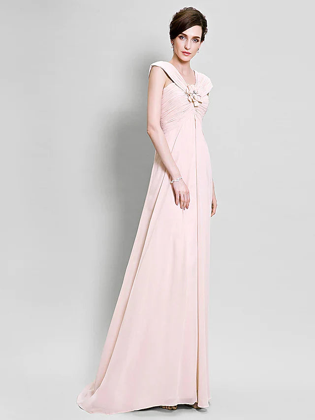 Wholesale Mother of the Bride Dress Floral V Neck Floor Length Chiffon Sleeveless with Criss Cross Flower