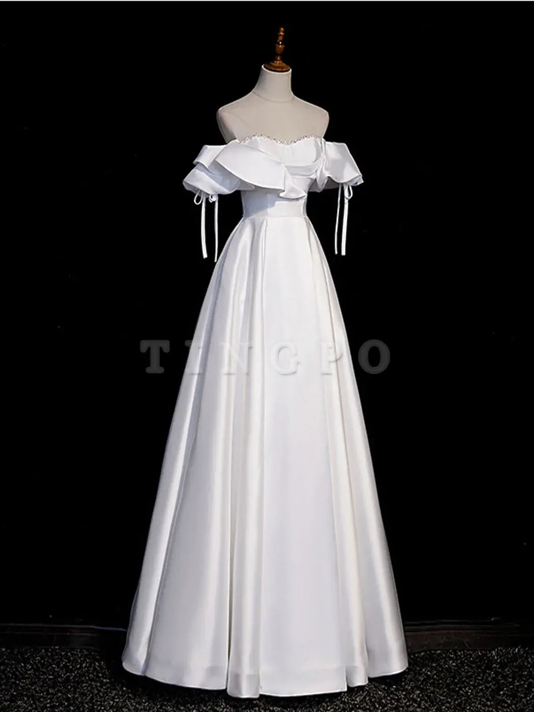 Wholesale White A-Line Satin Long Prom Dresses White Evening Dresses gowns evening dresses