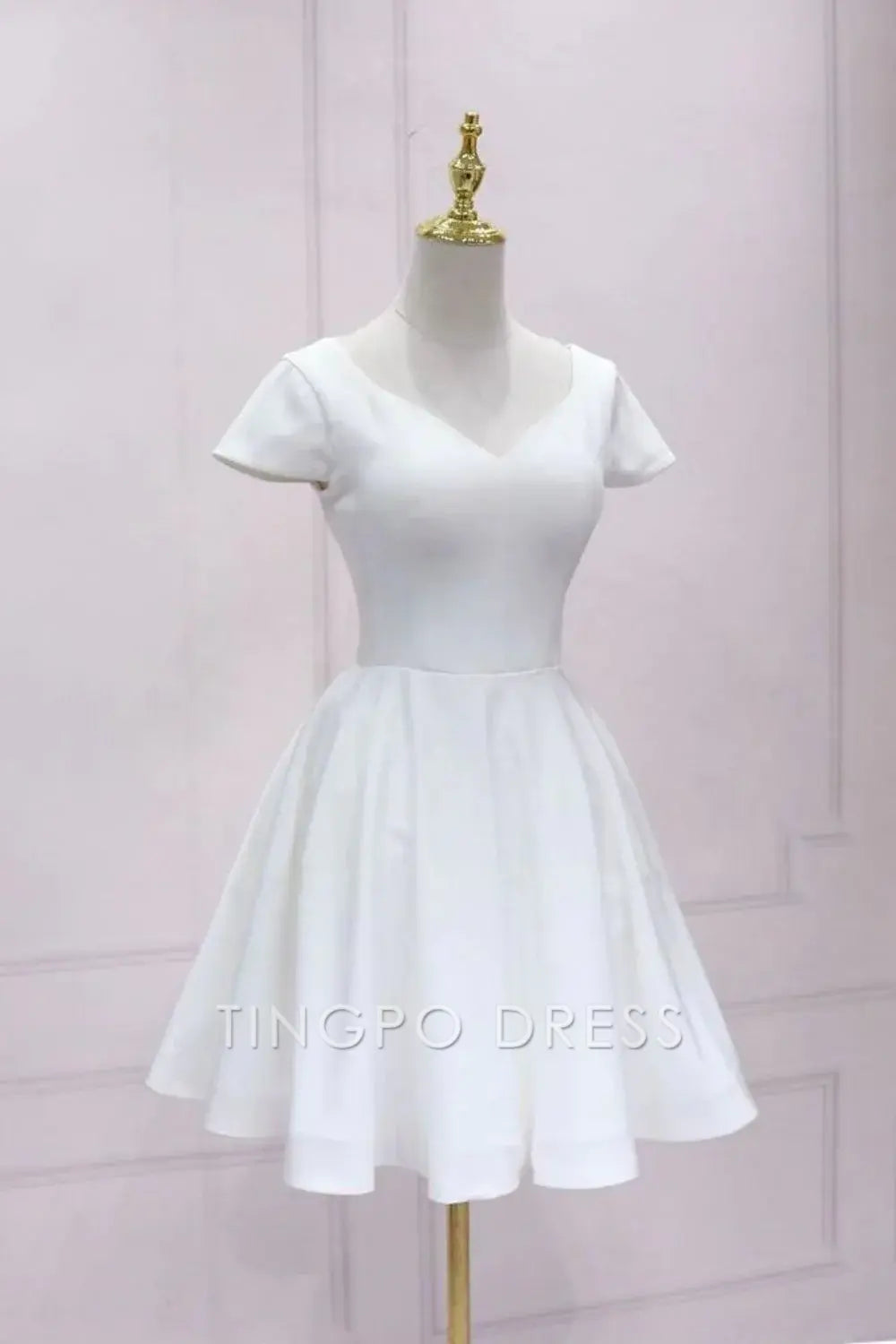 TingPo Wholesale Elegant White A Line Cap Sleeves Homecoming Dress formal wear dresses