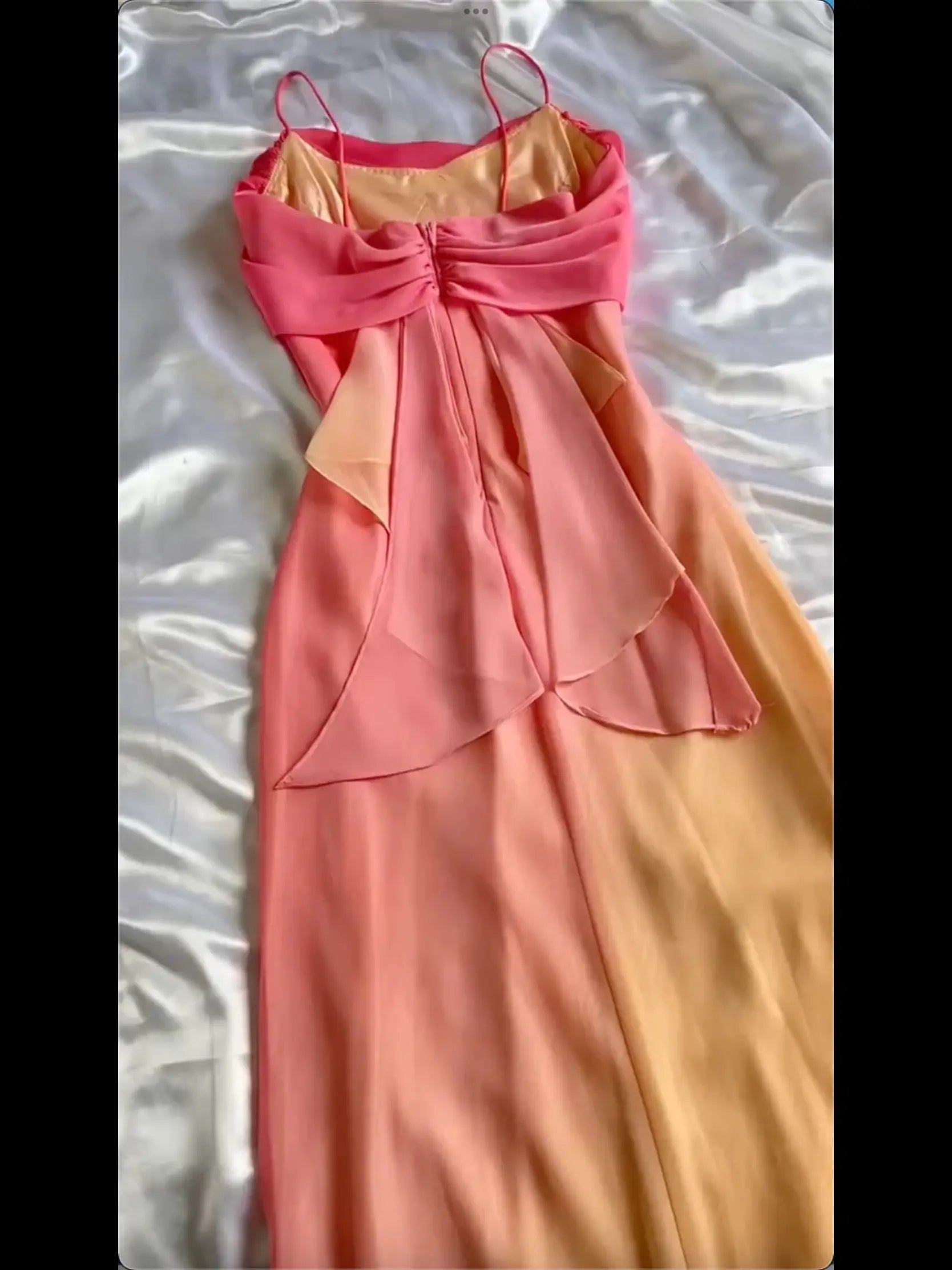 Wholesale Elegant A line Straps Chiffon Ombre Pink Prom Dresses Evening Dress With Ribbons gowns evening dresses