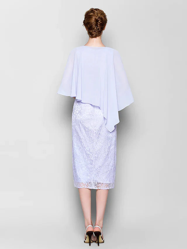 Wholesale Mother of the Bride Dress Vintage Inspired Jewel Neck Knee Length Chiffon Lace 3/4 Length Sleeve with Lace