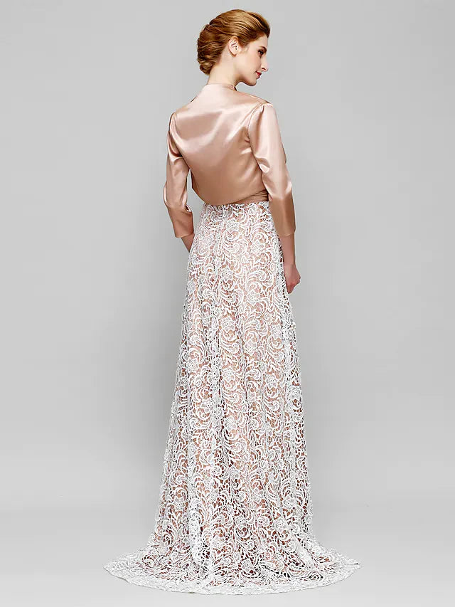 Wholesale Mother of the Bride Dress Convertible Dress Straps Lace Charmeuse Length Sleeve with Lace Ruched