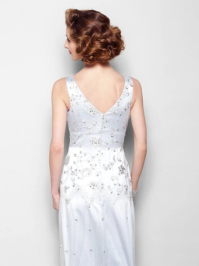 Wholesale Mother of the Bride Dress Sparkle & Shine V Neck Floor Length Lace Tulle Sleeveless with Lace Beading