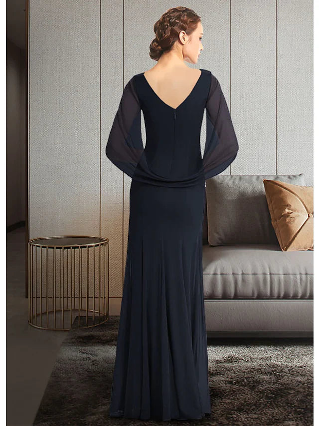 Wholesale Mother of the Bride Dress Elegant Jewel Neck Ankle Length Chiffon Half Sleeve with Pleats Ruching