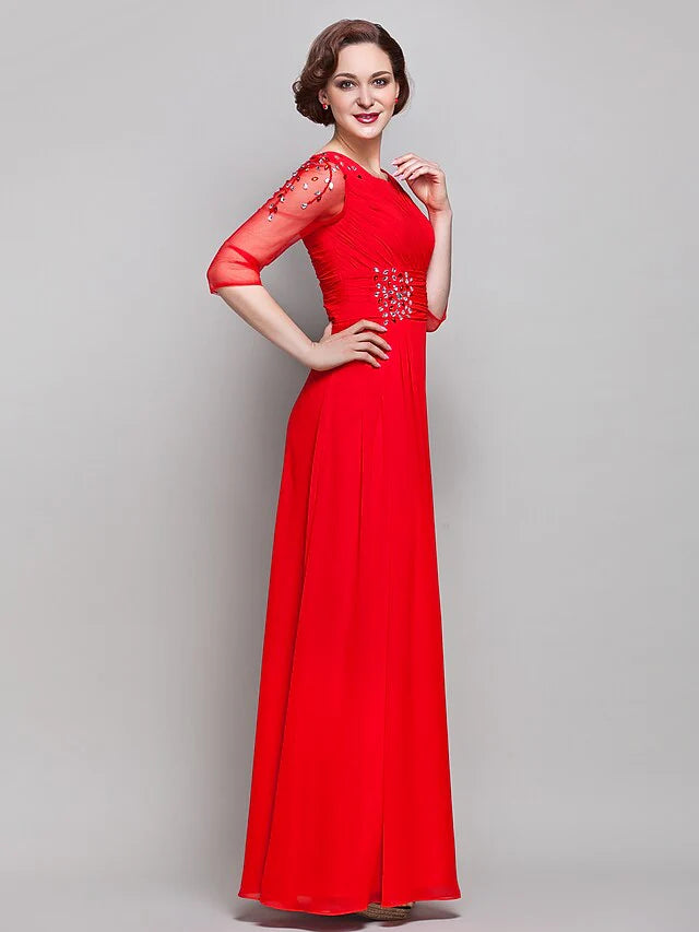 Wholesale Mother of the Bride Dress Vintage Inspired Square Neck Floor Length Chiffon Tulle 3/4 Length Sleeve with Criss Cross