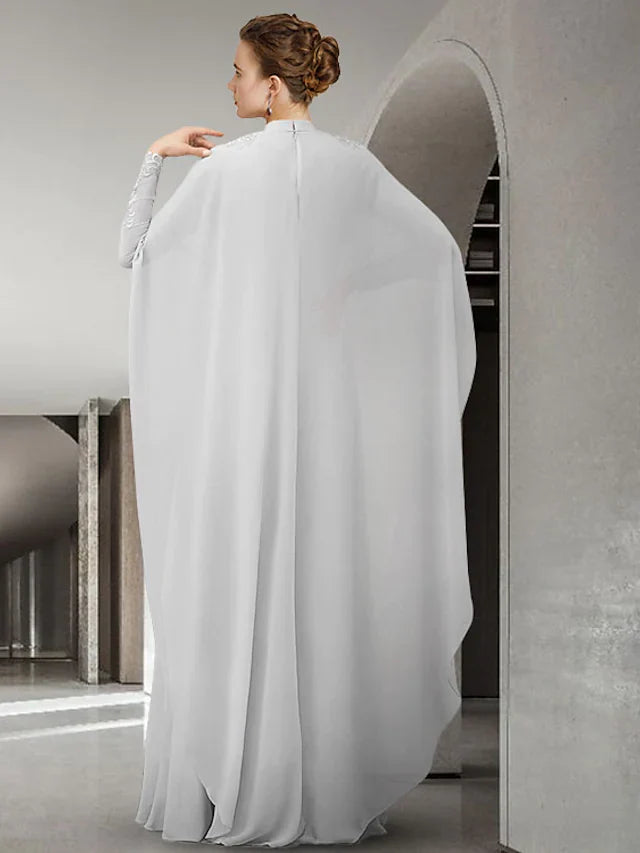 Wholesale A-Line Mother of the Bride Dress Elegant High Neck Chiffon Lace Long Sleeve with Pleats Appliques