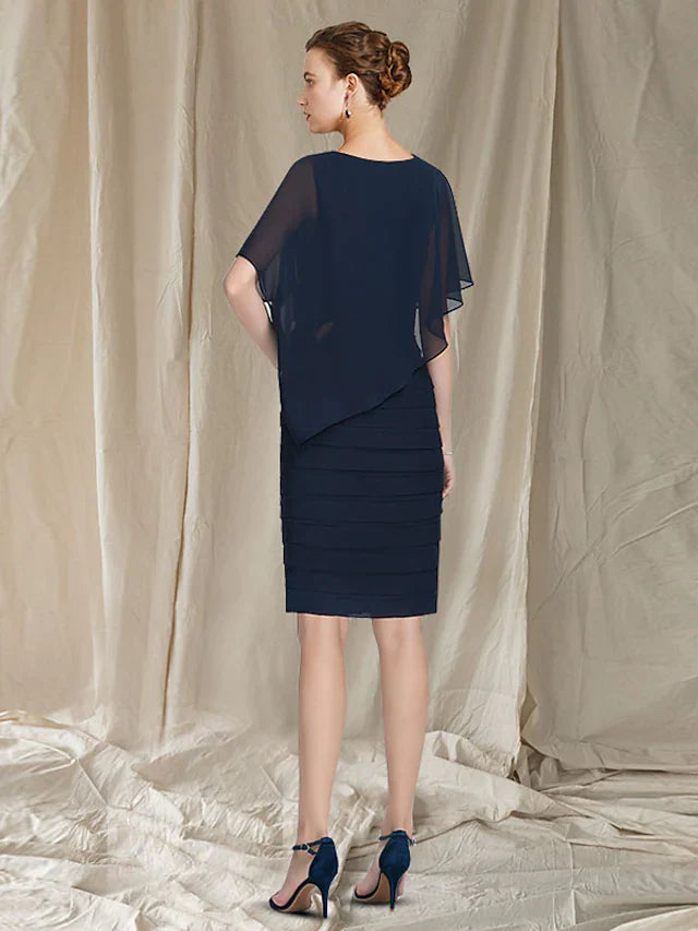 Wholesale Mother of the Bride Dress Elegant Jewel Neck Knee Length Chiffon Sleeveless with Ruched Ruffles