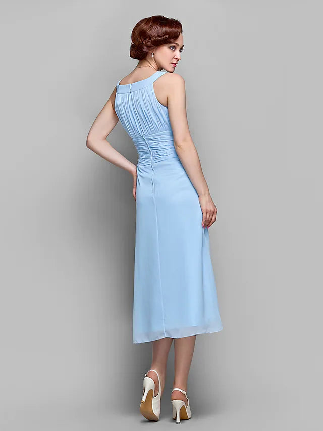 Wholesale Mother of the Bride Dress Elegant Straps Tea Length Chiffon Sleeveless with Ruched Draping
