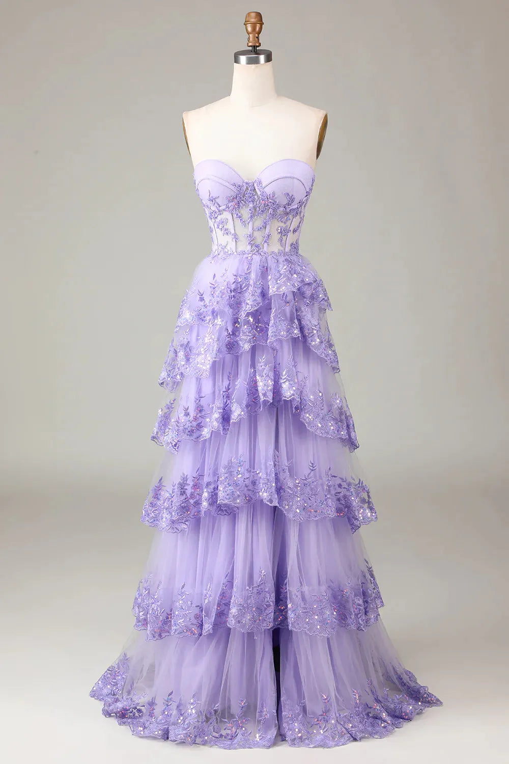 Wholesale Glitter Purple A-Line Sweetheart Long Tiered Prom Dress With Slit prom dresses with long sleeves