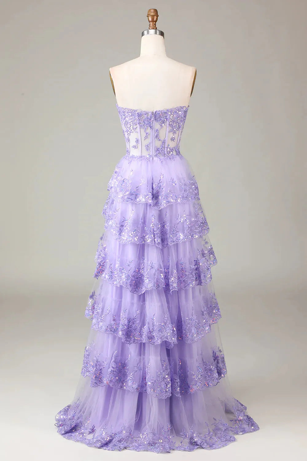 Wholesale Glitter Purple A-Line Sweetheart Long Tiered Prom Dress With Slit prom dresses with long sleeves