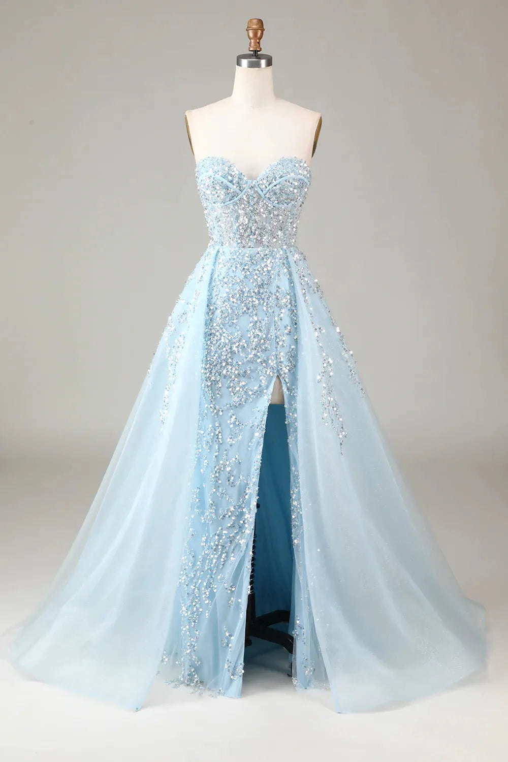 Wholesale Luxurious Glitter Light Blue Long Corset Prom Dress With Sweep Train prom dresses shops