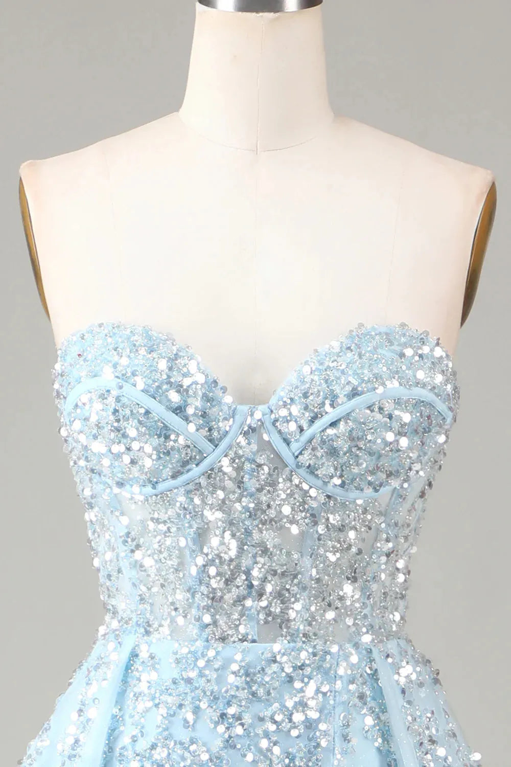 Wholesale Luxurious Glitter Light Blue Long Corset Prom Dress With Sweep Train prom dresses shops