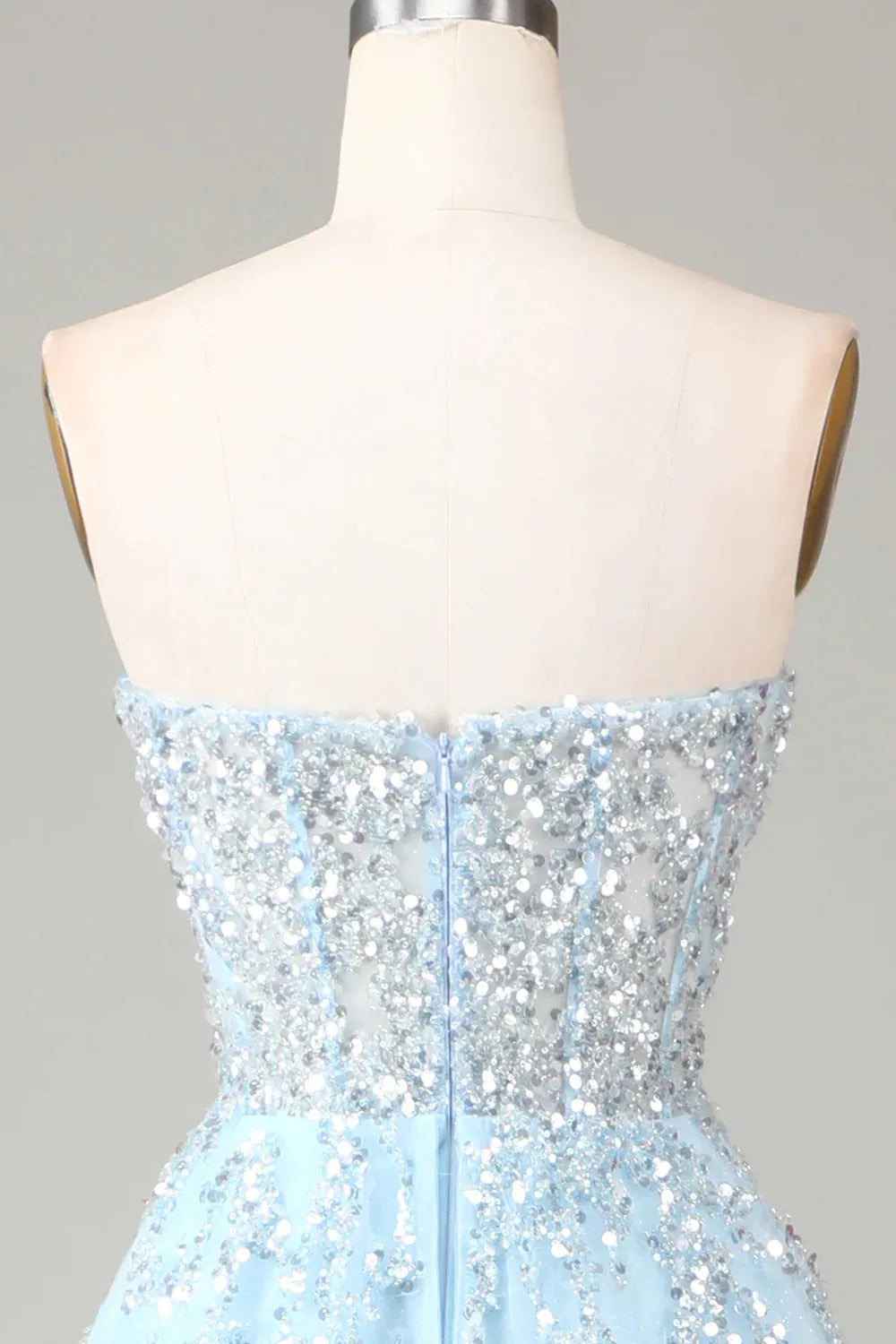 Wholesale Luxurious Glitter Light Blue Long Corset Prom Dress With Sweep Train prom dresses shops