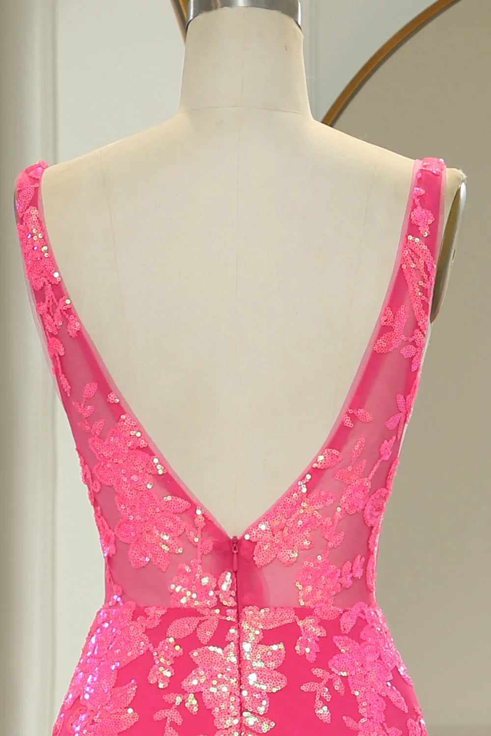 Wholesale Sparkly Hot Pink Deep V-Neck Long Mermaid Prom Party Dress With Appliques prom clothing