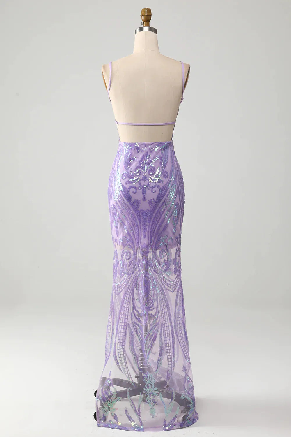 Wholesale Sparkly Lilac Mermaid Spaghetti Straps Lace Up Long Prom Dress With Sequin prom clothing