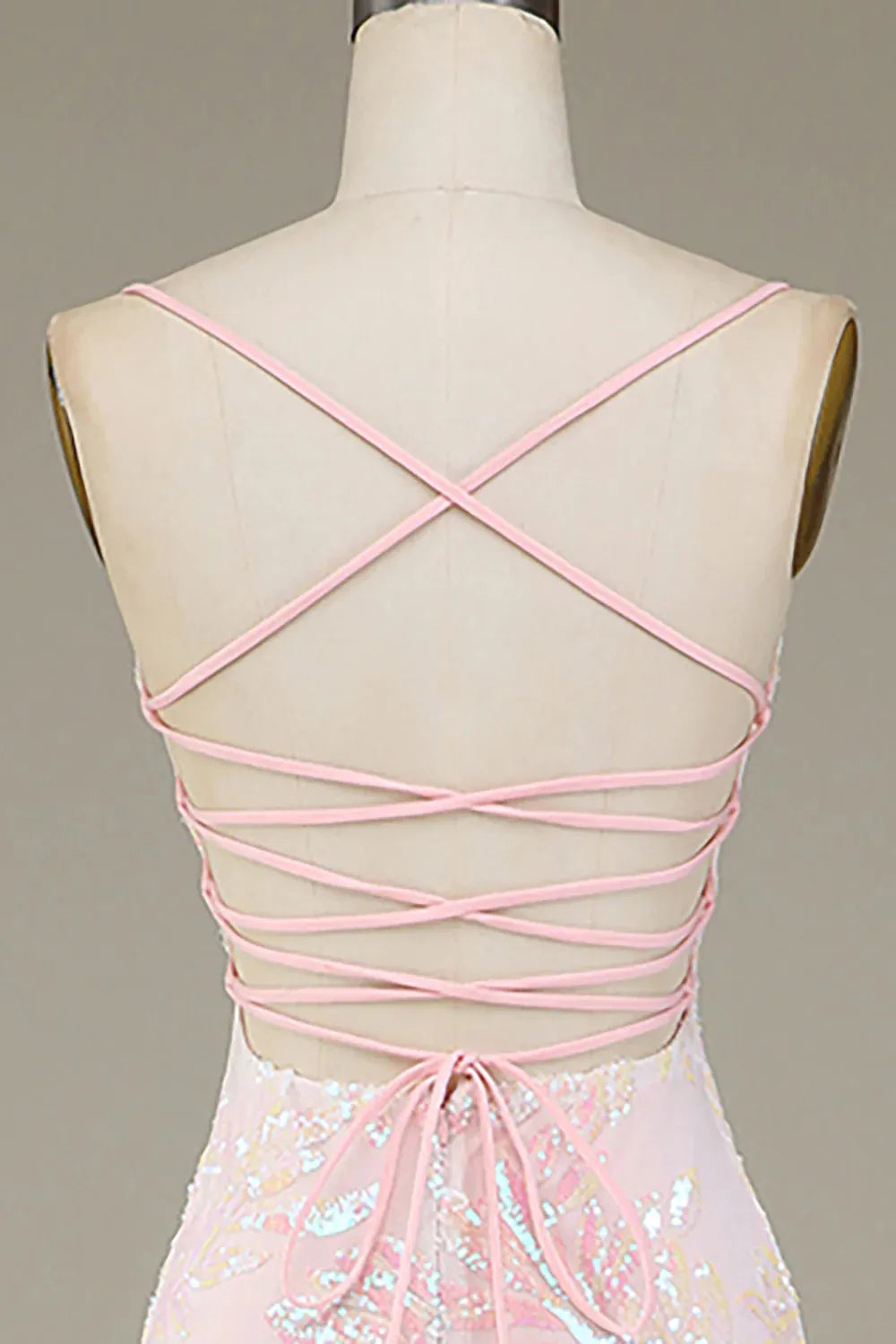 Wholesale Sweet Pink Spaghetti Straps Lace Up Long Mermaid Prom Dress With Split