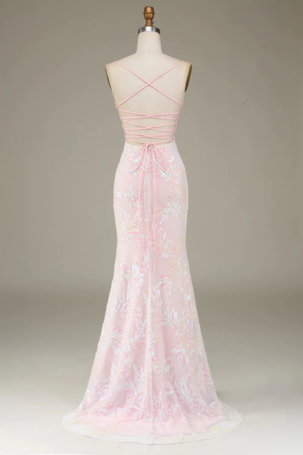 Wholesale Sweet Pink Spaghetti Straps Lace Up Long Mermaid Prom Dress With Split