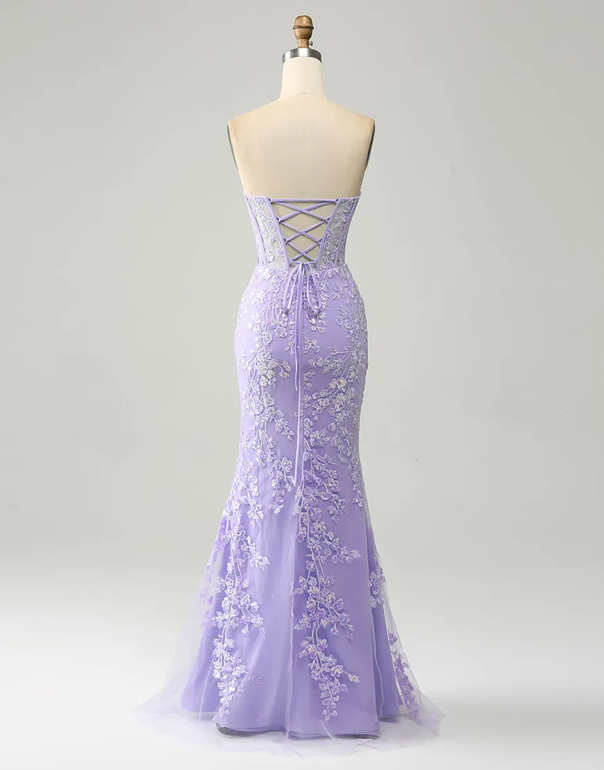 Wholesale Lilac Mermaid Sweetheart Lace Up Long Prom Dress With Appliques prom dresses shops